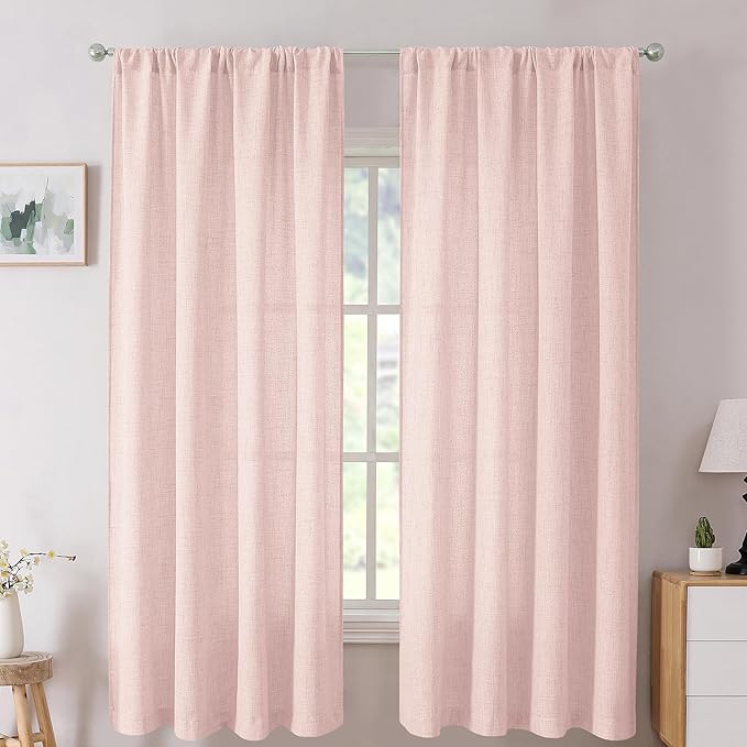 Tollpiz Short Linen Curtains Living Room Rod Pocket Semi Sheer Curtain Burlap by Tollpiz