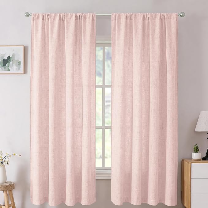 Tollpiz Linen Curtain Bedroom Rod Pocket Semi Sheer Curtains Burlap Light by Tollpiz