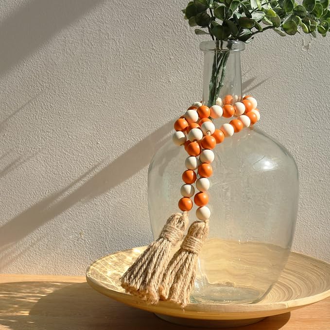 Meplait Wood Bead Garland, 39in Decorative Tassels Garland, Rustic Farmhouse - Image 3
