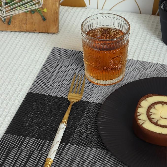 HeloHo Black Placemats Set of 6 Washable Place Mats Vinyl Woven Table Mats - Image 3
