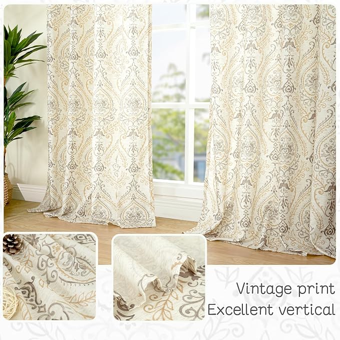 78 inches Long Linen Curtains for Living Room, Printed Linen Curtains Grommet - Image 4