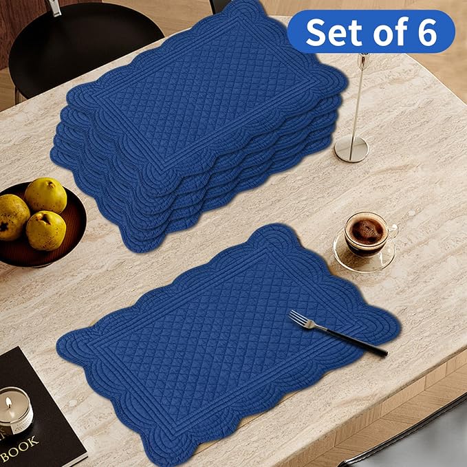 6 PC Quilted Placemats, 100% Cotton Fabric Washable Cloth Table Mats - Image 2