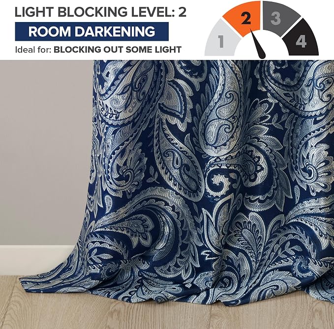 Madison Park Aubrey 2 Panel Curtain Faux Silk Paisley Jacquard, Rod Pocket - Image 4
