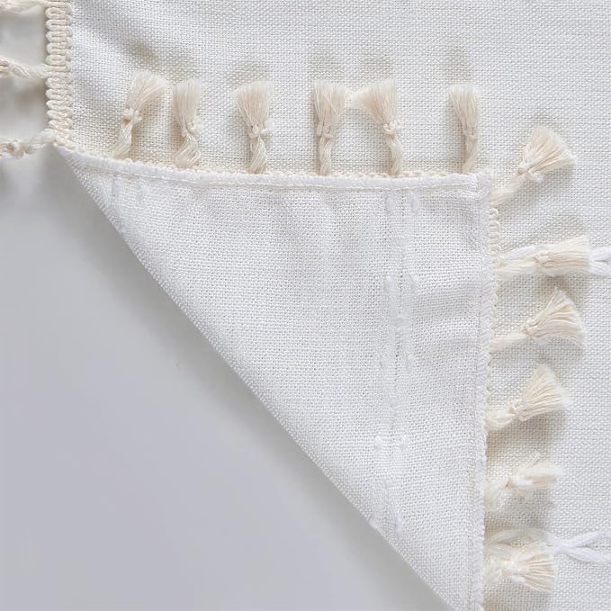 RoomTalks White Boho Farmhouse Kitchen Curtains 45 Inch Length French Striped - Image 6