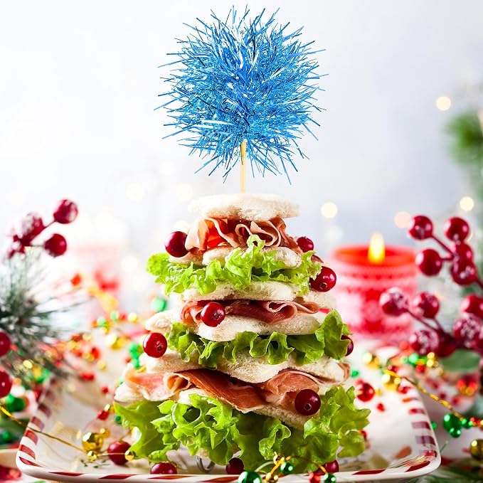 Chinco 100 Pcs Foil Firework Cupcake Toppers Sparkle Tinsel Cake Toppers Cake - Image 7