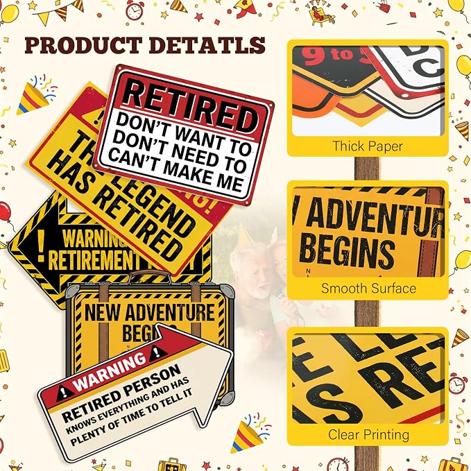 20 Pcs Retirement Party Decorations Funny Retirement Signs Warning Caution - Image 3