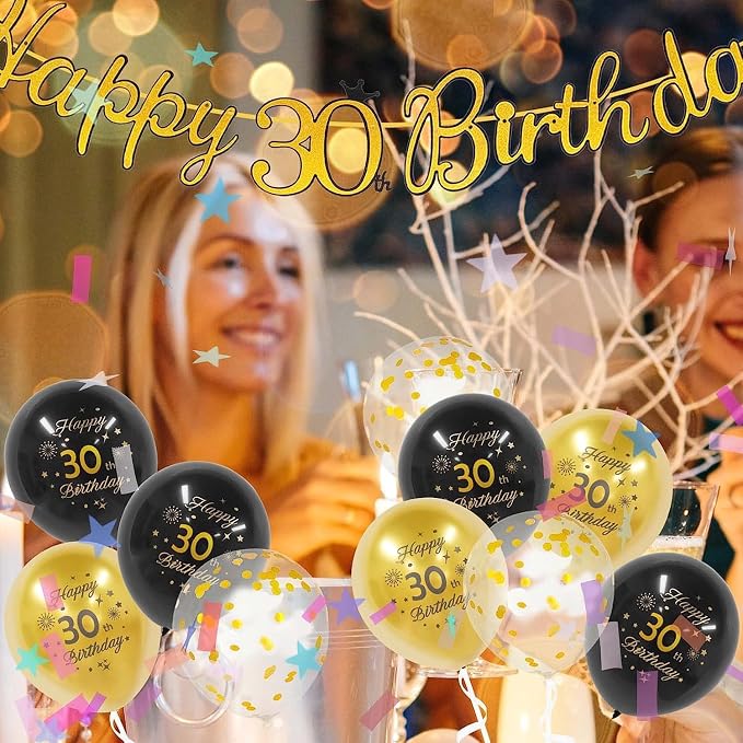 Black Gold 70th Birthday Balloons Pack of 15 Men Women Happy 70th Birthday - Image 6