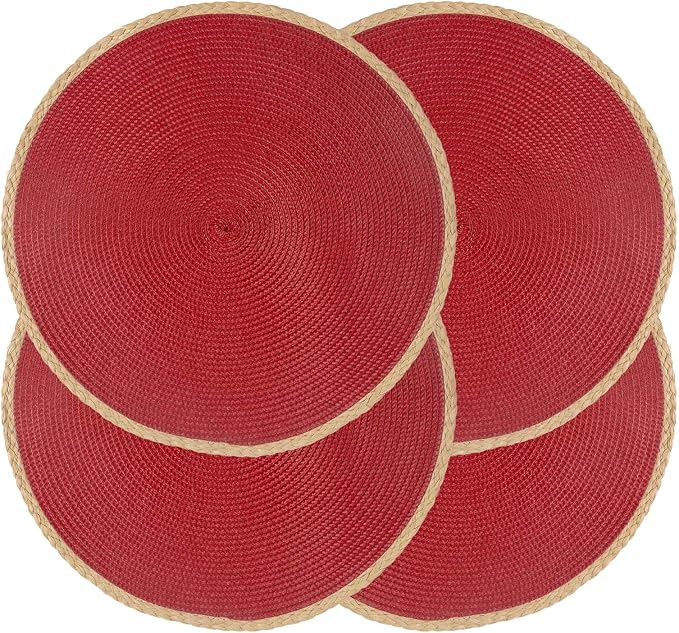 Round Placemats Set of 4, Woven Table Mats, Thin Edge, 15 Inch Diameter by Noctiflorous
