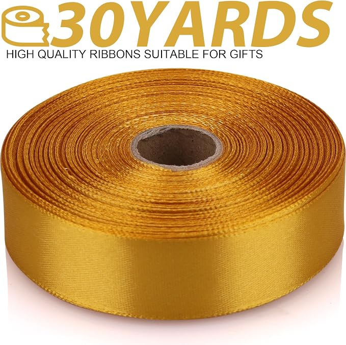 7/8 Inch 30 Yards Gold Satin Craft Ribbon-Single Face Polyester Ribbon - Image 2