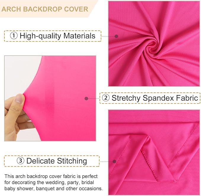 FANPROMS Set of 2 Wedding Arch Cover 6FT 7.2FT Hot Pink Arched Backdrop Cover - Image 3