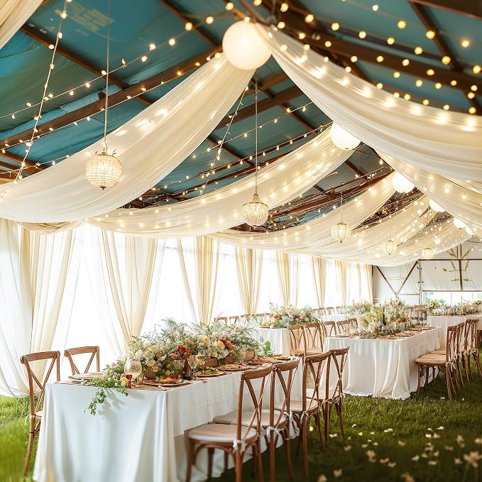 Ivory Ceiling Drapes with Lights - Image 7