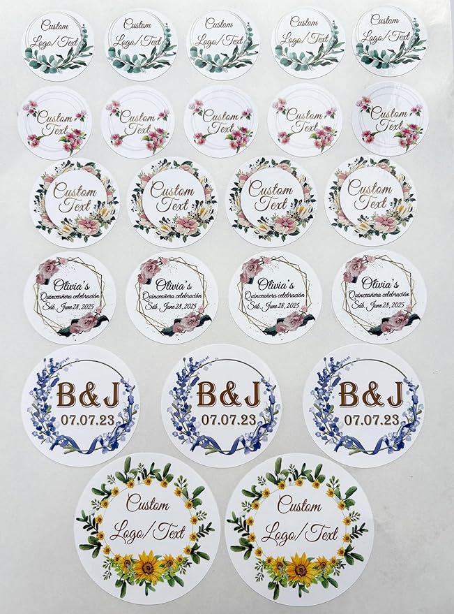 Personalized Custom Stickers Labels for Wedding Favors Birthday, Business Logo Photo Shipping Customized Sticker.Waterproof, Fade & Heat Resistant and Cold Resistant. 60 to 1000 (Wreath E, 2 Inch)