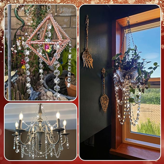 10 PCS Crystal Garland Strands, 33ft Hanging Crystal Strings for Window Curtains Doorway Decorations, Acrylic Clear Diamond Crystal Ornaments for Christmas Tree, Wedding Party Home Chandelier Decor