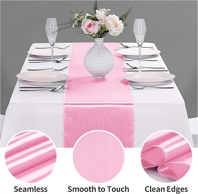 5-Pack Satin Table Runner Pink 12 x 108 inches Long, Table Runners - Image 3
