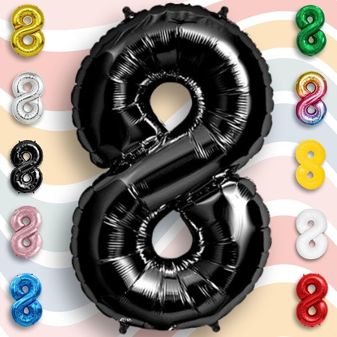 Black Number Balloon 8 Mylar Foil Balloons 40 inch - Image 2