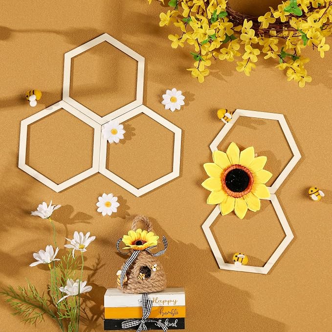 Gerrii 24 Pcs 5.8 Inch Honeycomb Decorations Unfinished Wooden Hexagon Wall - Image 3