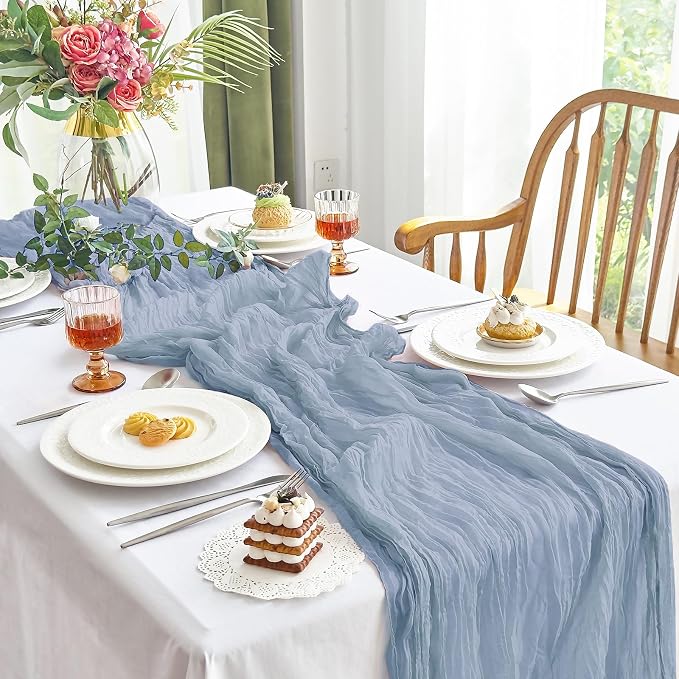 IVAPUPU 4 Pcs Cheesecloth Table Runner - 10ft Dusty Blue Boho Gauze Cheese - Image 8