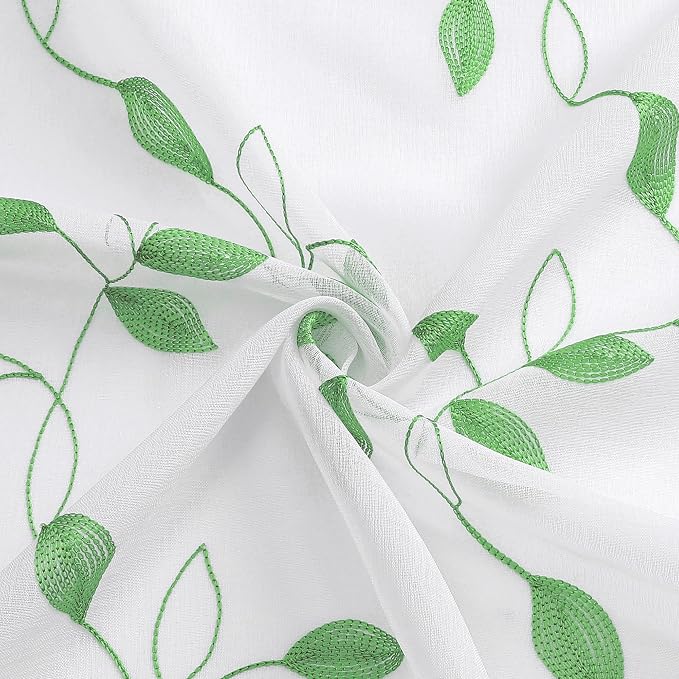 Tollpiz Green Leaf Sheer Curtain Bedroom 54 x 95 Inches | Leaves Embroidered - Image 9