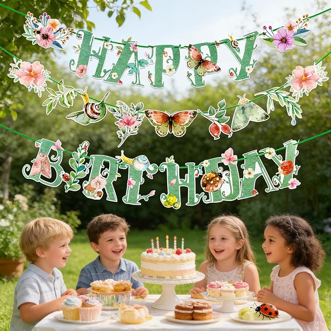 SUNBEAUTY Wildflower Happy Birthday Banner Sage Green Floral Flower Party - Image 7