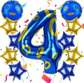 40 Inch Blue and Golden Ring Themed Number Balloon, Number Block Foil Number 4 by AXBMM