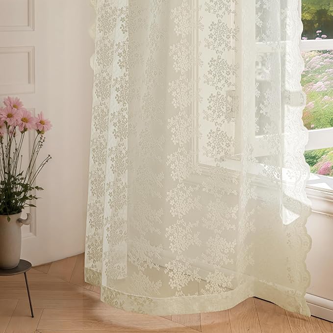 Anmao Vintage Lace Curtains 45 Inches Long 2 Panels Set, Romantic Elegant Light - Image 7