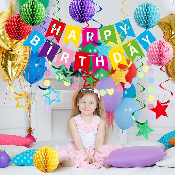 Rouceyxin Birthday Decorations, Colorful Happy Birthday Banner - Image 4