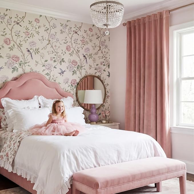 Dusty Pink Velvet Curtains for Girls Bedroom, W52 x L120, 2 Panels | Room - Image 8
