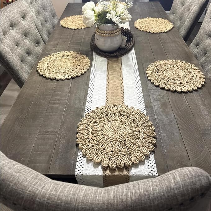 15" Corn Husk Woven Round Placemats Set of 4 - Image 9