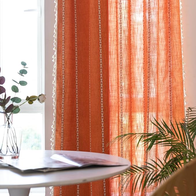 RoomTalks Orange Boho Farmhouse Curtains - Image 4