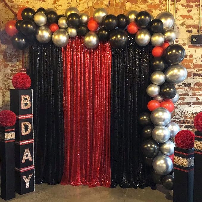 Black Sequin Backdrop Curtains 6 Pieces 2FTx8FT Shimmer Birthday Wedding - Image 3