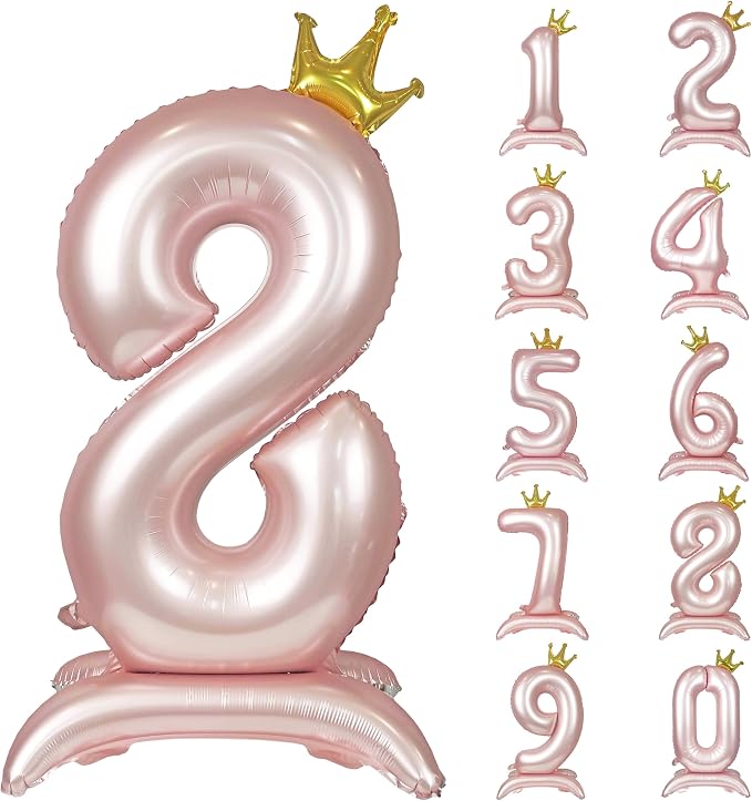Pink Crown Number 8 Balloon Standing Pink Princess digital 8 Foil Balloon | by YOIOZAIZAI