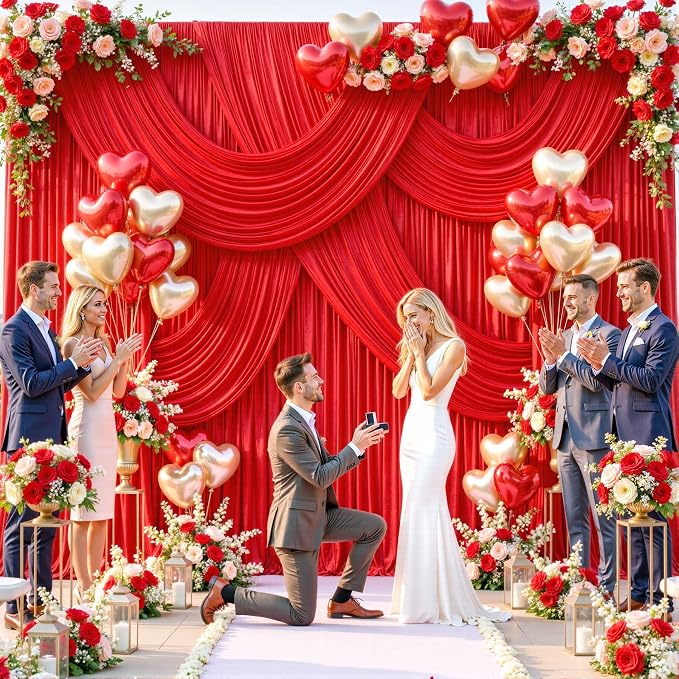 6 Panels Red Backdrop Curtains for Wedding Party Wrinkle Free Backdrops Curtain - Image 2