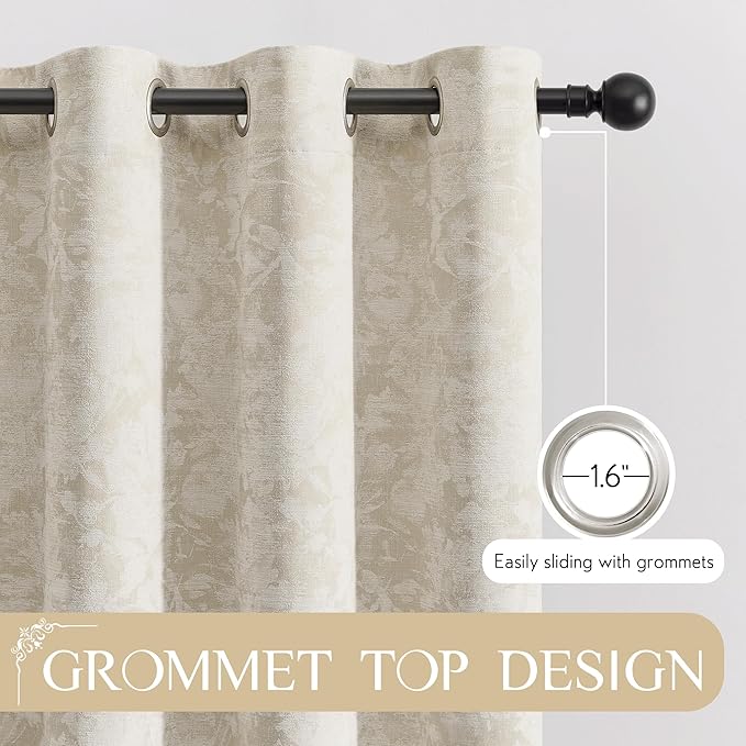 Beauoop Beige Floral Jacquard Blackout Sliding Door Curtains 100x84 1 Set | - Image 6