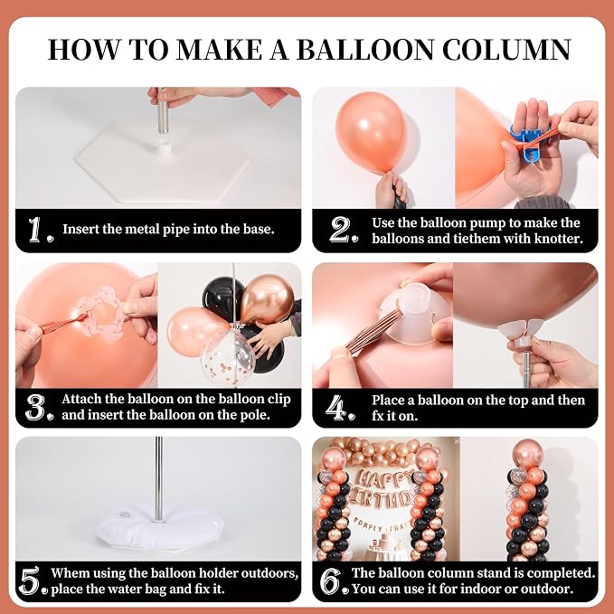 Rose Gold and Black Balloon Column Stand Kit Set of 2 - Image 6
