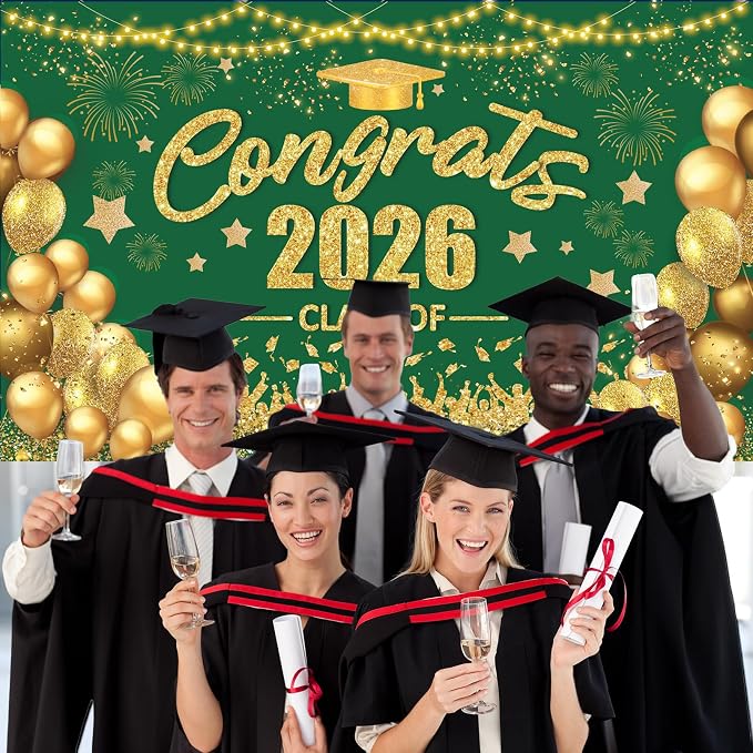 Green and Gold Graduation Decorations Congrats Class of 2026 Banner - Image 4