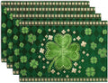 Green Shamrock St Patricks Day Placemats Set of 4 Lucky Clover Plaid Check by Wnoesat