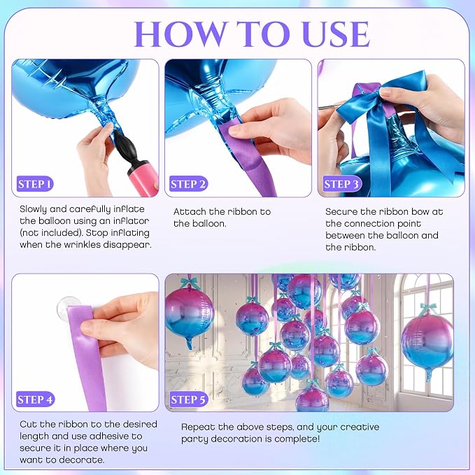 18 Set 22 Inch Gradient Purple 4D Giant Round Foil Balloon Bulk Metallic Giant - Image 7
