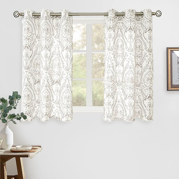Linen Curtains 40 inch Length for Small Windows, Light Filtering Semi Sheer by LAMIT