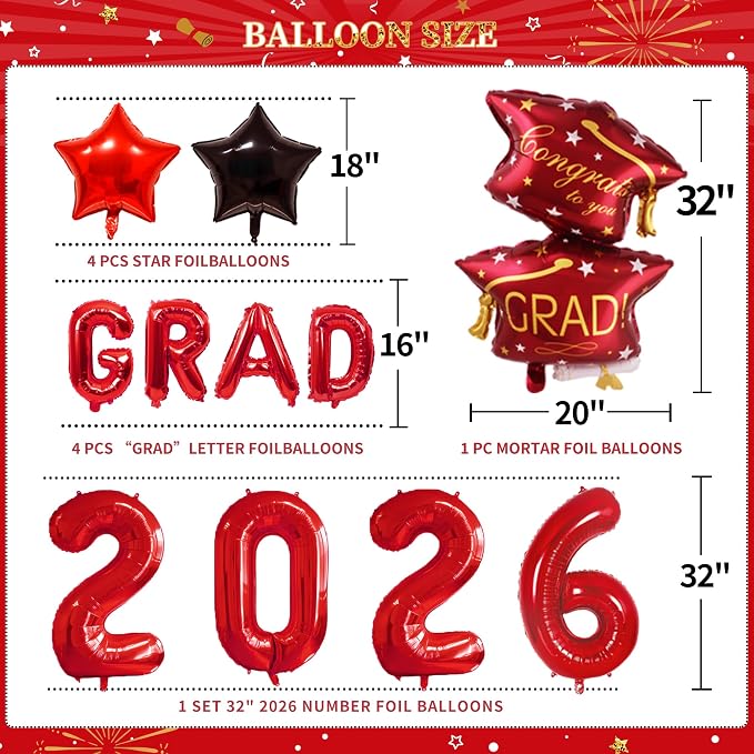 Party Spot！125 PCS Red and Black Graduation Party Decorations, 2026 Graduation - Image 3
