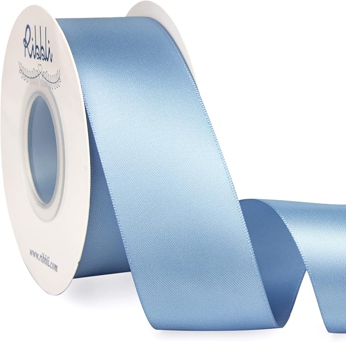 Ribbli Dusty Blue Satin Ribbon, Double Faced Satin 1-1/2 inch x Continuous 25 by Ribbli