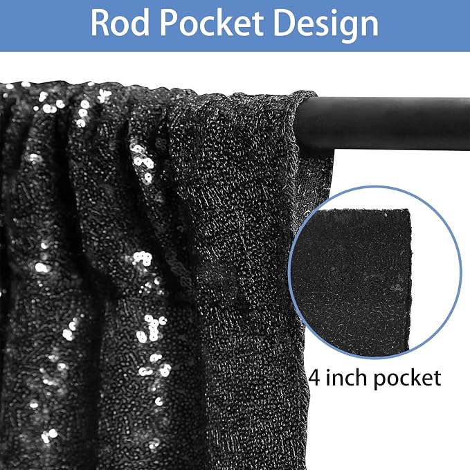 Hahuho Black Sequin Backdrop Curtain, Party Decoration（2 Panels, 4FT x 8FT - Image 3