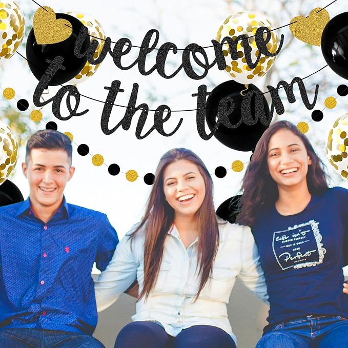 Welcome to The Team Banner Black Gold Glittery Welcome Banner - Image 7