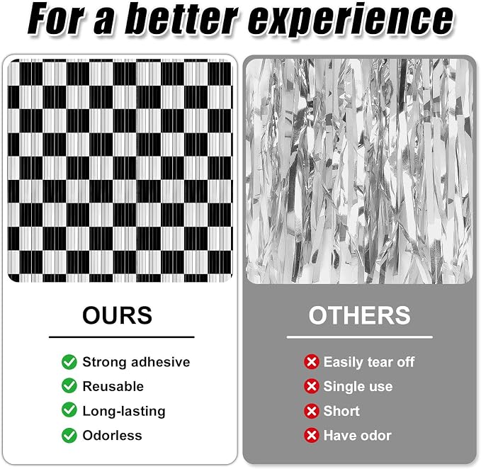 Crosize 2 Pack Black and White Party Streamers Backdrop, 3.3 x 9.9 ft | Tinsel - Image 2