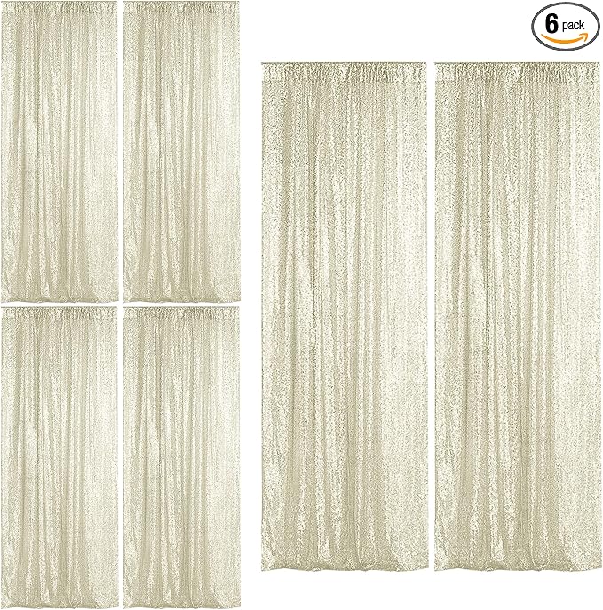 Sugargirl Champagne Sequin Backdrop Curtain 6 Panels 2FTx8FT Glitter Champagne by Sugargirl