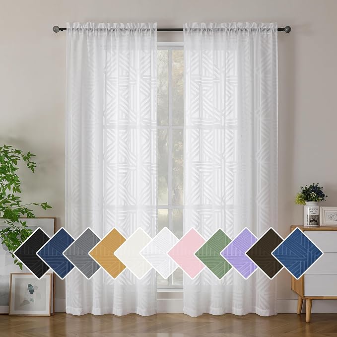 Simplebrand Sheer White Curtains 72 Inch Length 2 Panels by Simplebrand