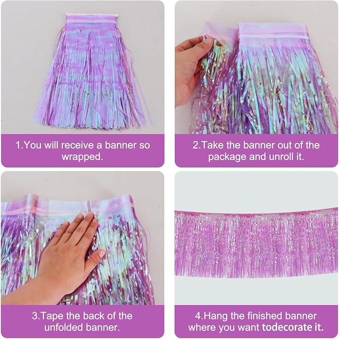 BEISHIDA Shining Purple Fringe Garland Banner Wall Tinsel Foil Streamers | 3Pack - Image 3
