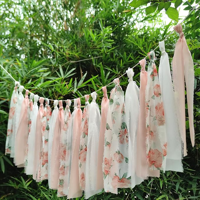 Blush Chiffon Tassel Garland Floral Hanging Banner - Image 2