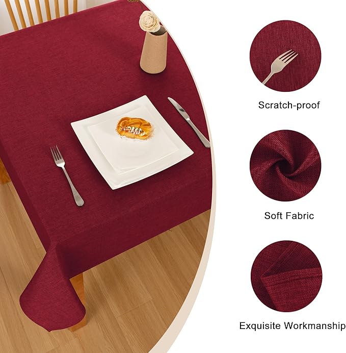 Hiasan Faux Linen Rectangle Tablecloth - Wrinkle and Stain Resistant Washable Table Cloth for Kitchen Dining Room Holiday Table Cover for Dinner, Red, 54 x 108 Inch