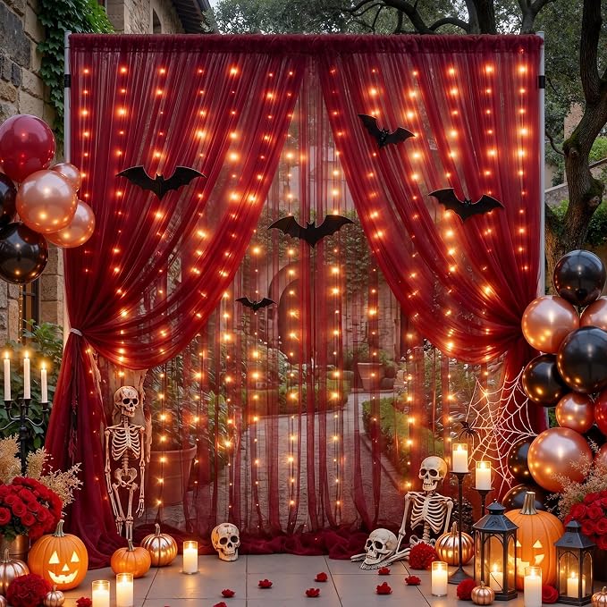 20x10ft Burgundy Tulle Backdrop Curtain - Image 8