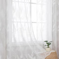 White Sheer Curtains Embroidered Leaf 2 Panels 96 Inches Long | Light Filtering by VISIONTEX